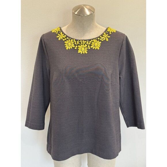 Boden Ponte 3/4 Sleeve Embellished Top in Gray Size 12 - Picture 1 of 5